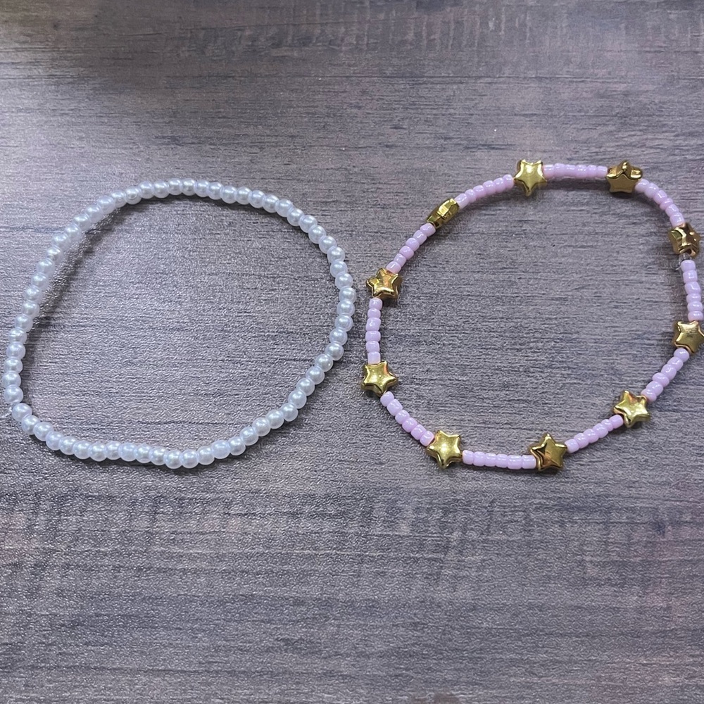 Handmade by Me Pink, Gold, and Pearl Star Beaded Bracelets